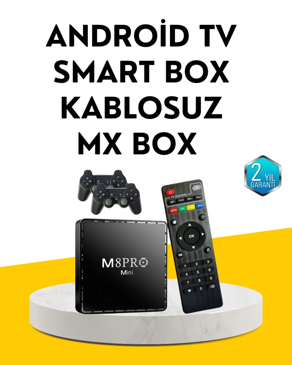 M8Pro Android TV Box ve Retro Oyun Konsolu – 10K Ultra HD Görüntü