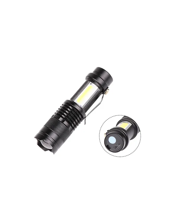 Şarjlı LED El Feneri - 14500 Pil Dahil, 4 Işık Modu, Mini Boy