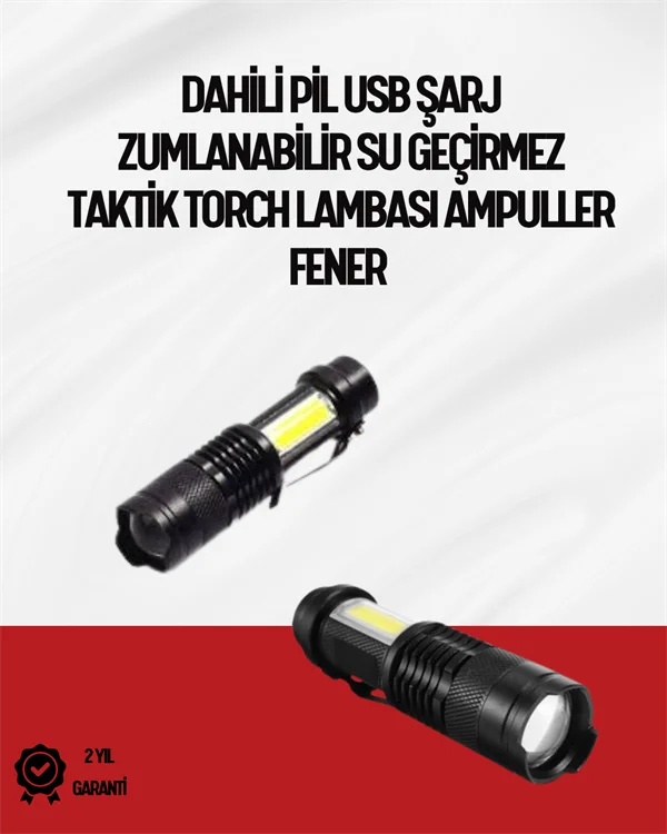 Mini Boy LED El Feneri - 2000 Lümen, Su Geçirmez Tasarım