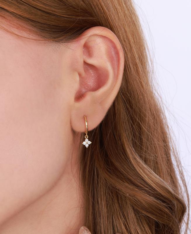 Sallantılı Gümüş Papatya Charm Küpe - Gold Renk