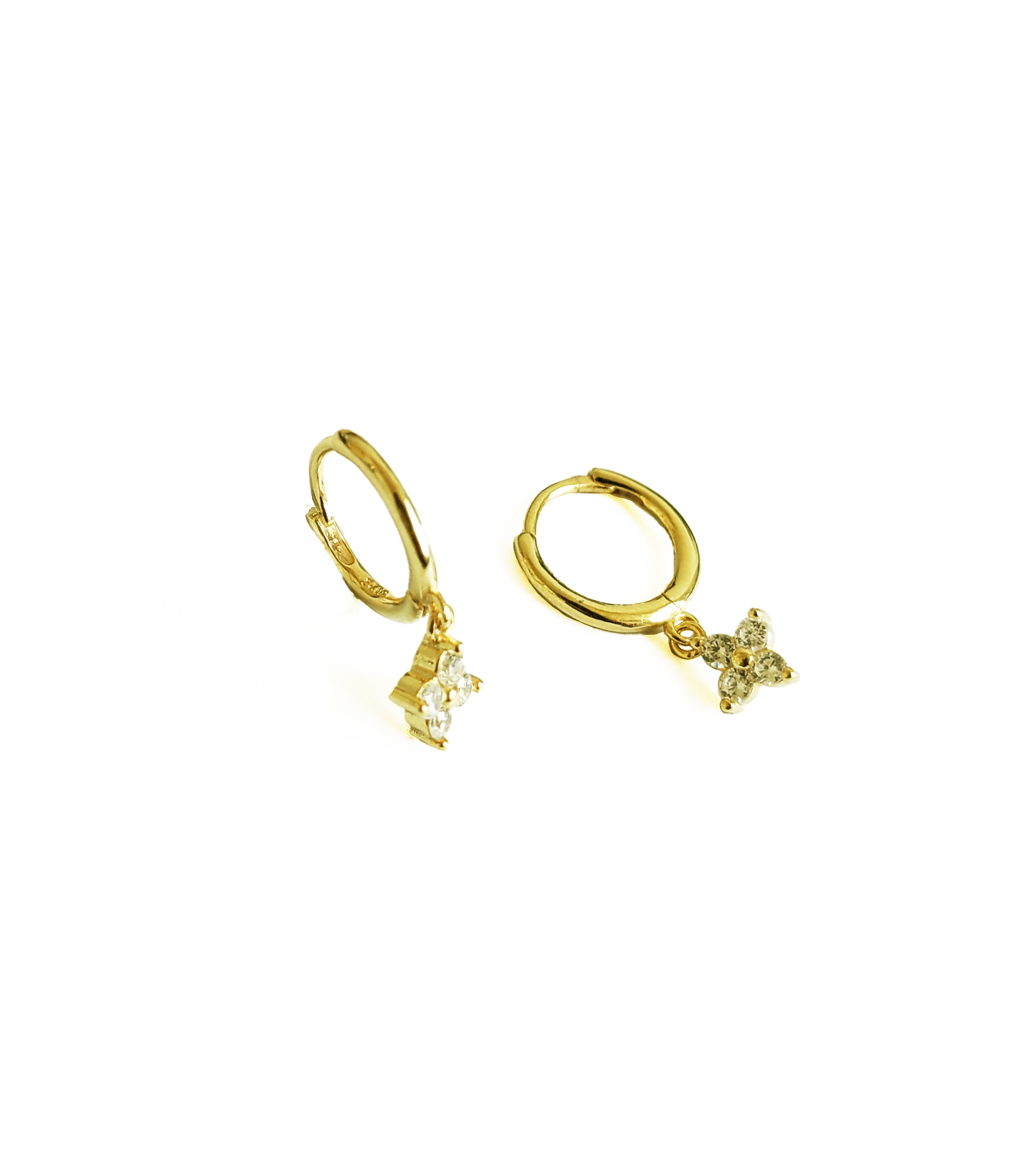 Sallantılı Gümüş Papatya Charm Küpe - Gold Renk