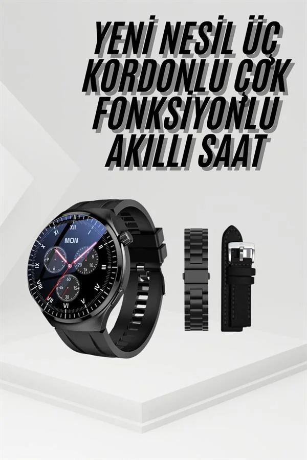 Amoled Ekran Metal Deri Silikon Kordonlu Uyku ve Sağlık Takibi