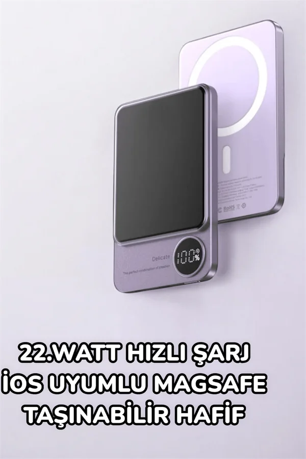 iOS Uyumlu 22.5W Hızlı Şarj Magsafe Powerbank Dijital Göstergeli 10.000 mAh