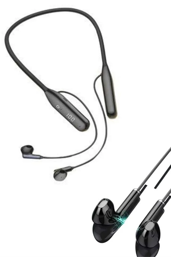 60 Saat Kablolu Boyun Askılı Dijital Göstergeli Bluetooth Kulaklığı