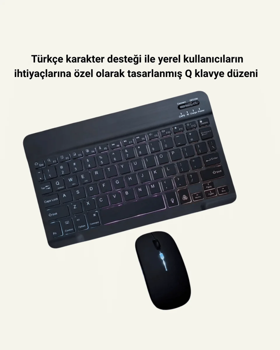 RGB Aydınlatmalı Şarjlı Kablosuz Klavye ve Mouse Seti – Modern ve Kompakt Tasarım