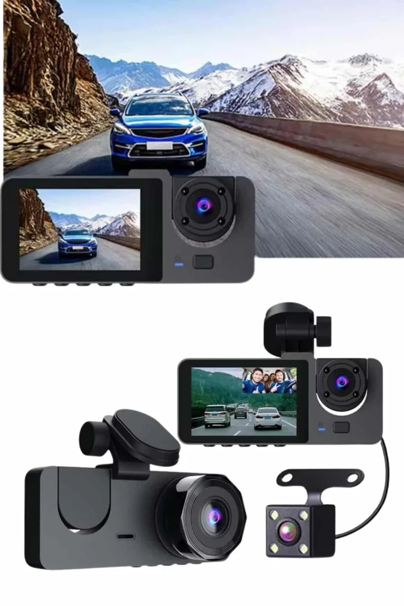 Gece Görüşlü DVR 3 Lensli Araç İçi Sürüş Kamerası Video Kaydedici