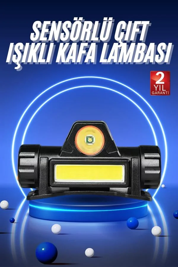 Ledli Şarjlı Kafa Lambası LED Şarjlı Su Geçirmez Kafa Feneri