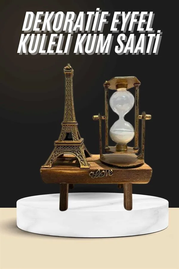 Retro Eyfel Kulesi Ve Kum Saati Dekoratif Ahşap Görünümlü Masa Biblosu