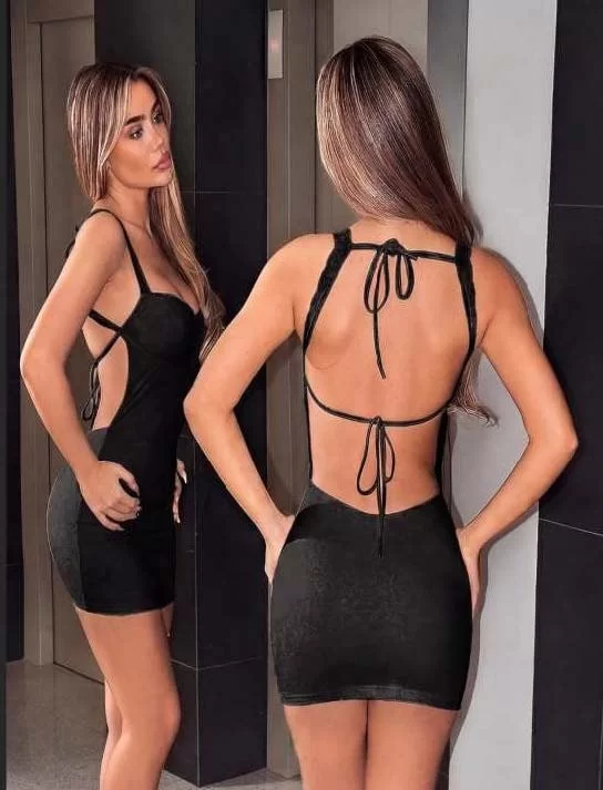 Şık Tasarım Sırt Dekolteli Siyah Mini Club Elbisesi