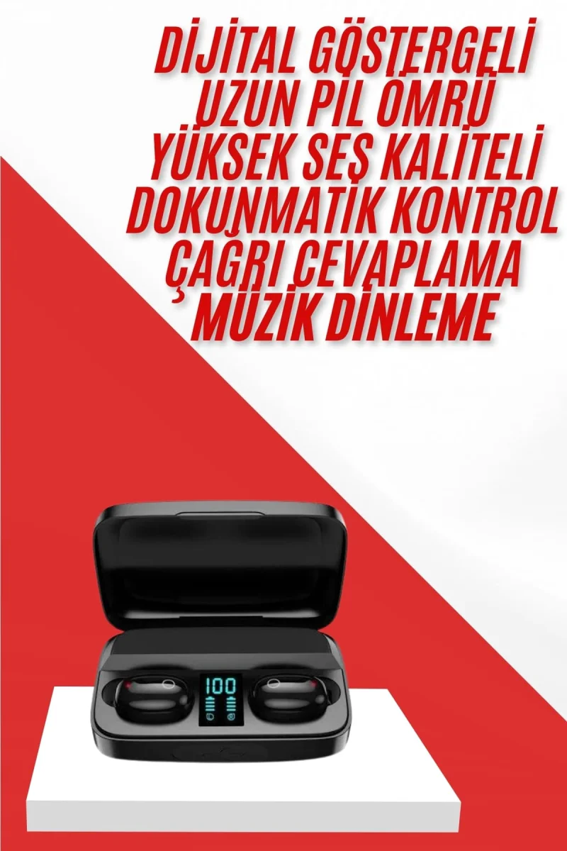 Kablosuz Bluetooth Kulaklık Android ve İOS Uyumlu Led Göstergeli Powerbankli