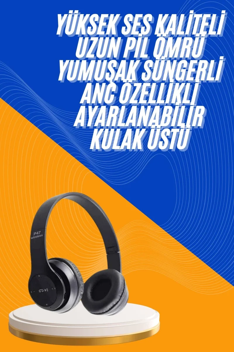 Wireless 5.0 Bluetooth Kablosuz Kulaklık ANC Özellikli Kulak Üstü Ayarlanabilir