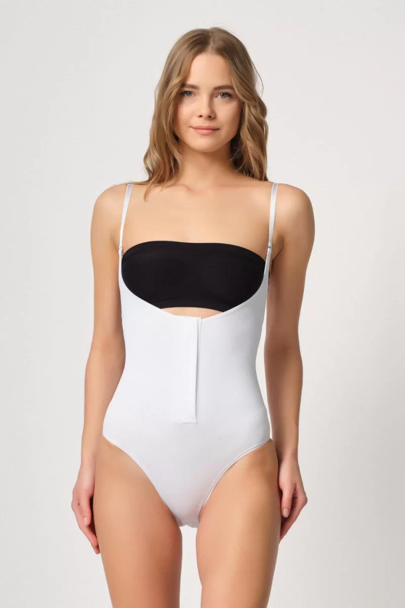 Beyaz Göğsü Açık Agraflı Body Korse