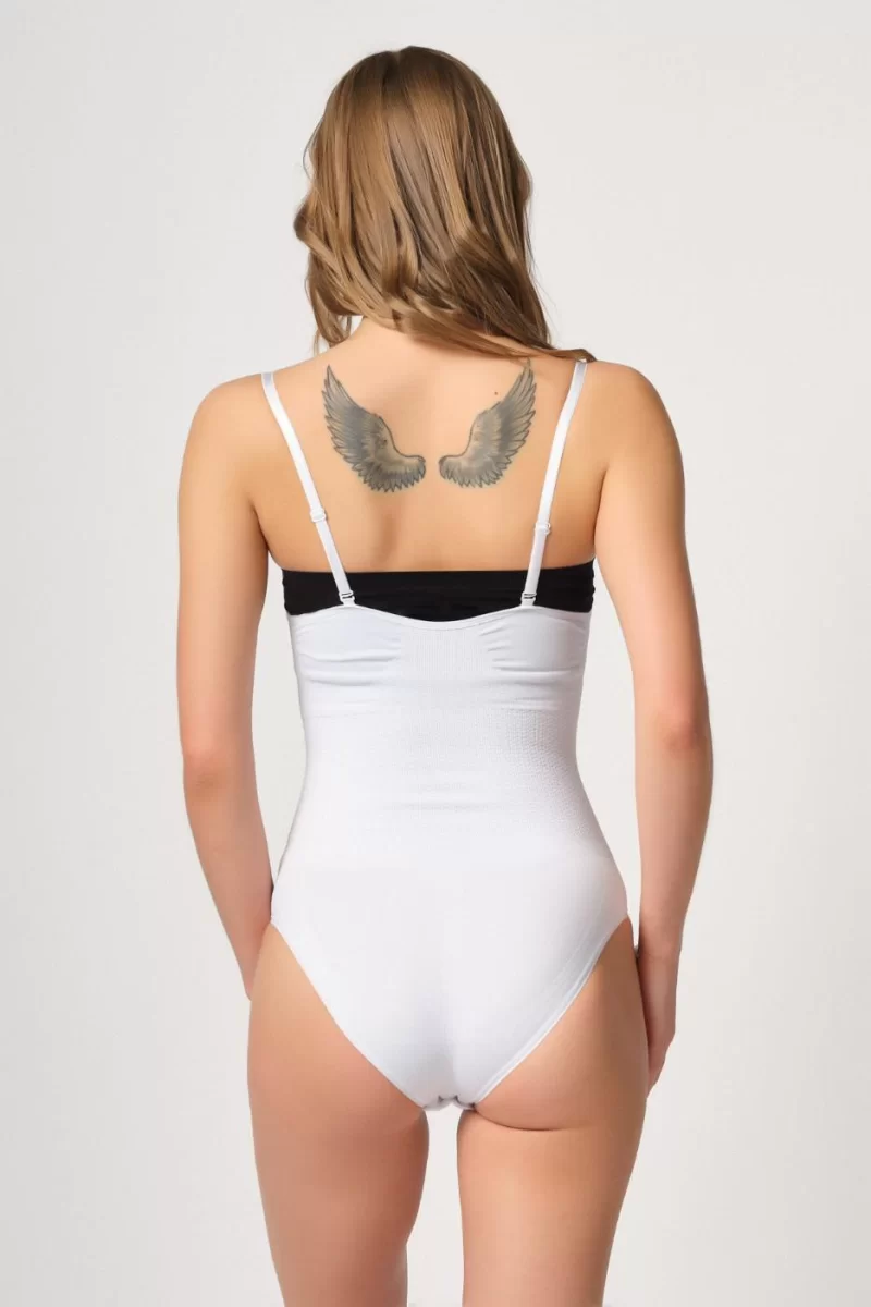 Beyaz Göğsü Açık Agraflı Body Korse