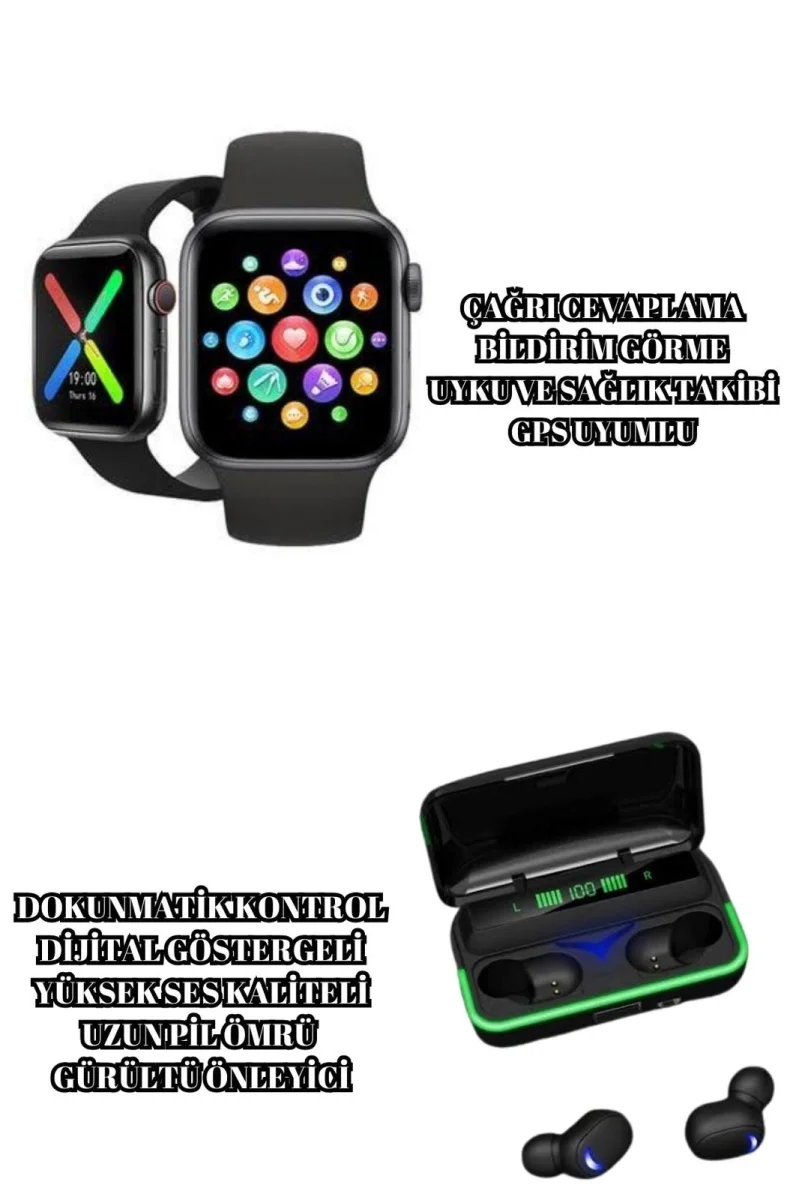 Ucuz ve Kaliteli Kulaklıklı Saat Seti Bluetooth Bağlantılı Akıllı Saat ve Kulaklık