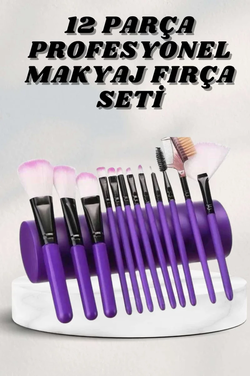 Makyaj Fırçası 12 Parça Set Yumuşak Uçlu Göz Makyajına Uygun Hafif ve Taşınabilir Çanta