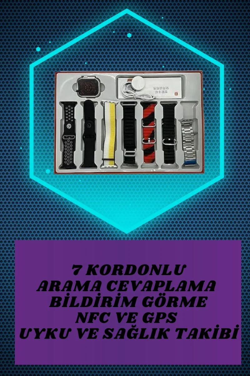 Dijital Göstergeli Kulaklık ve 7 Kordonlu Akıllı Saat Android ve İOS Uyumlu Uyku Takibi Sesli Görüşme