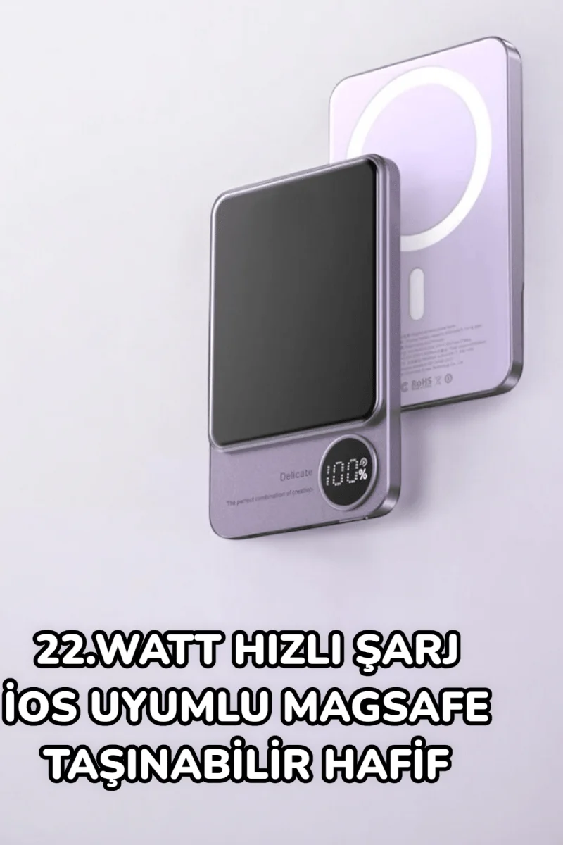 iOS Uyumlu 22.5W Hızlı Şarj Magsafe Powerbank Dijital Göstergeli 10.000 mAh