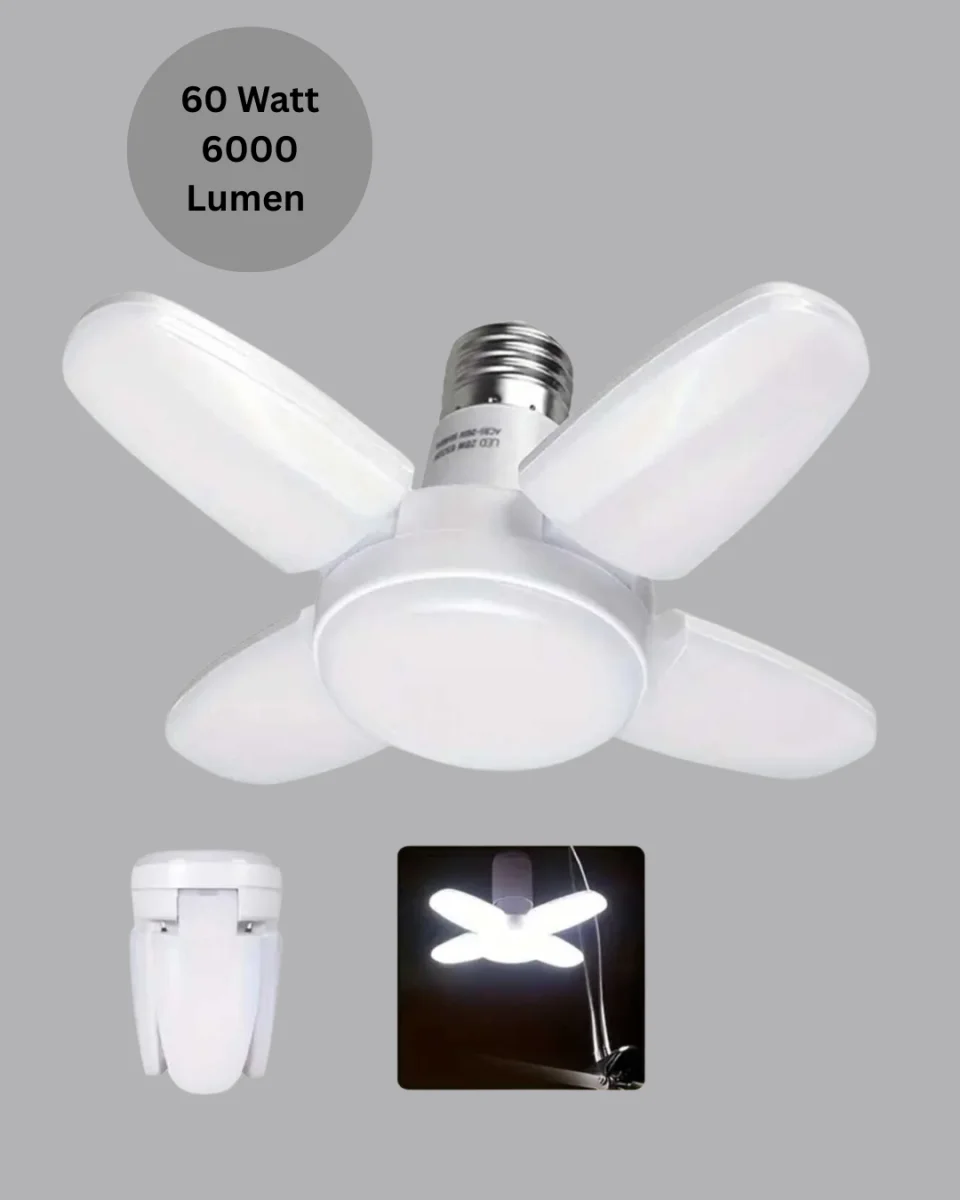 4 Kollu Katlanır Pervane LED Ampül 60 Watt Yüksek Aydınlatma ve Enerji Tasarrufu