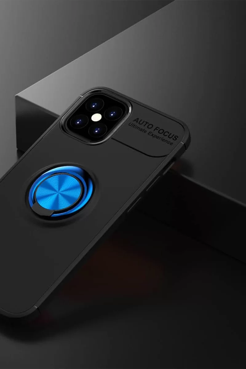 Newface Apple iPhone 12 Mini Kılıf Range Yüzüklü Silikon - Siyah-Mavi