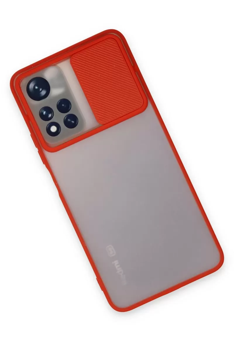 Newface Xiaomi Redmi Note 11 Pro Plus 5G Kılıf Palm Buzlu Kamera Sürgülü Silikon - Kırmızı