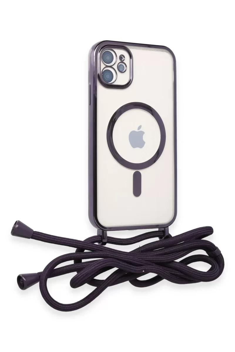 Newface Apple iPhone 11 Kılıf Divo Lazer Askılı Magsafe Kapak - Derin Mor