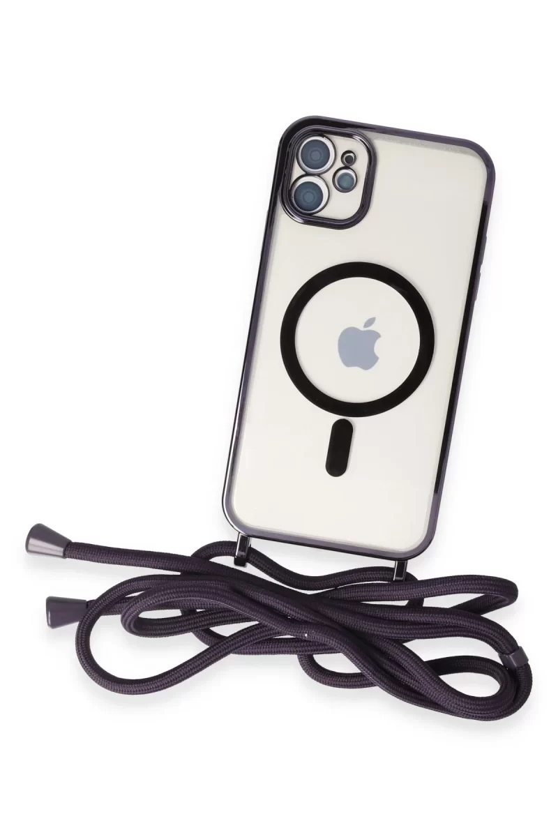 Newface Apple iPhone 11 Kılıf Divo Lazer Askılı Magsafe Kapak - Derin Mor