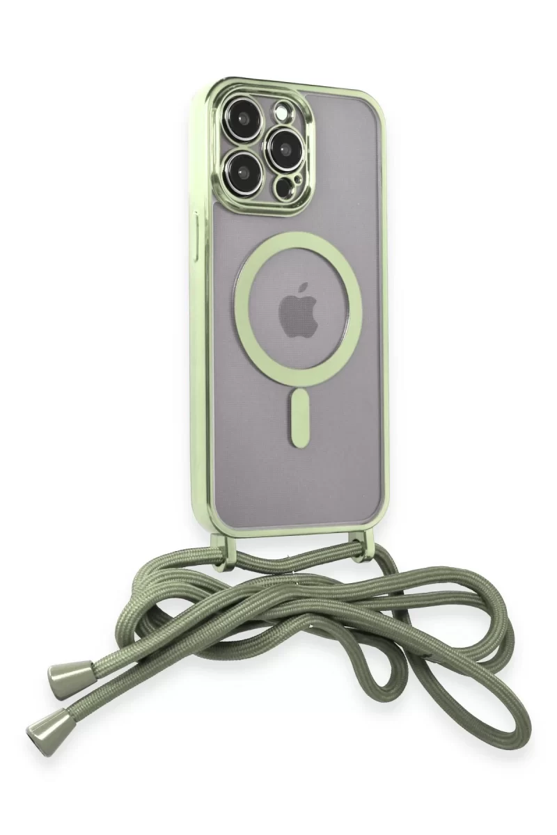 Newface Apple iPhone 12 Pro Max Kılıf Divo Lazer Askılı Magsafe Kapak - Koyu Yeşil