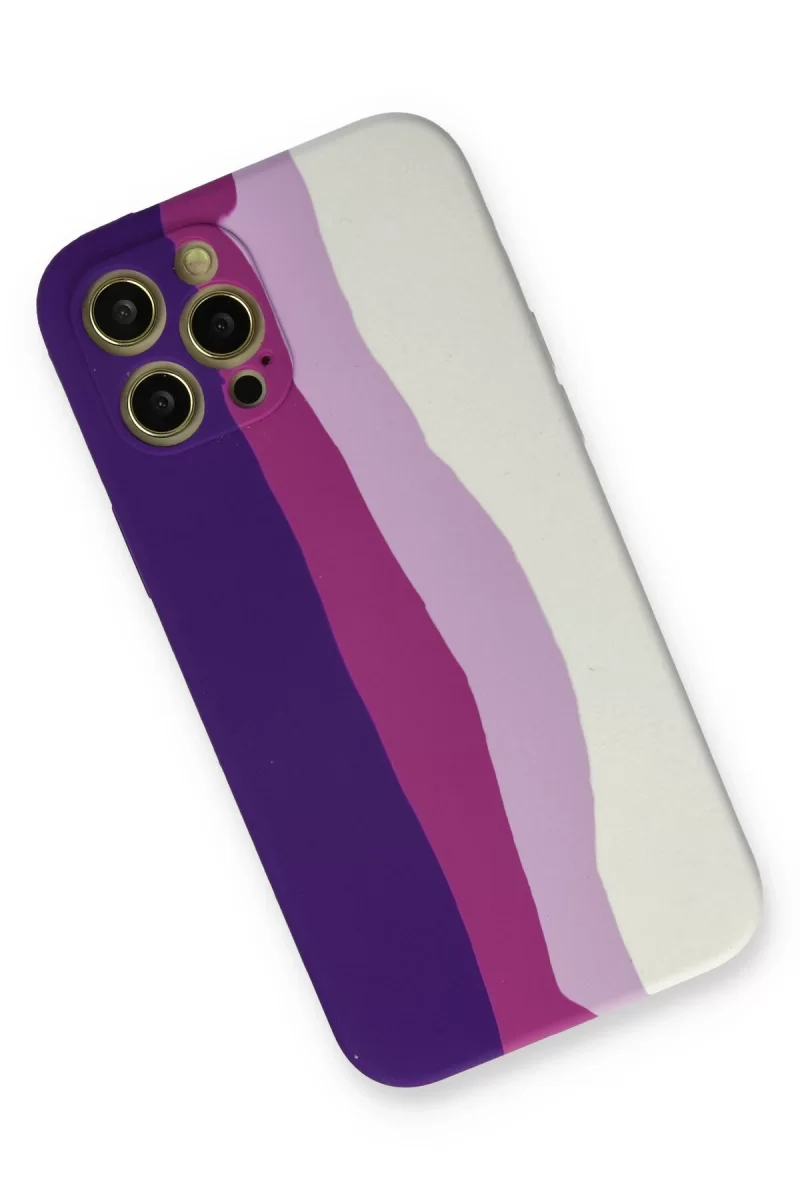 Newface Apple iPhone 12 Pro Max Kılıf Ebruli Lansman Silikon - Mor-Beyaz