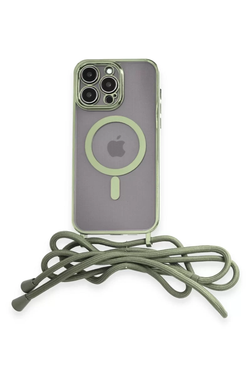 Newface Apple iPhone 14 Pro Max Kılıf Divo Lazer Askılı Magsafe Kapak - Koyu Yeşil