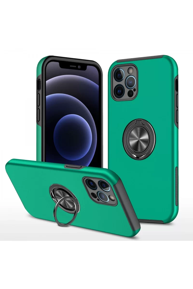 Newface Apple iPhone 12 Pro Max Kılıf Elit Yüzüklü Kapak - Yeşil