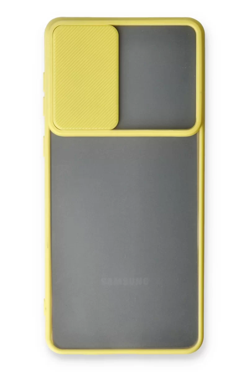 Newface Samsung Galaxy A73 5G Kılıf Palm Buzlu Kamera Sürgülü Silikon - Sarı