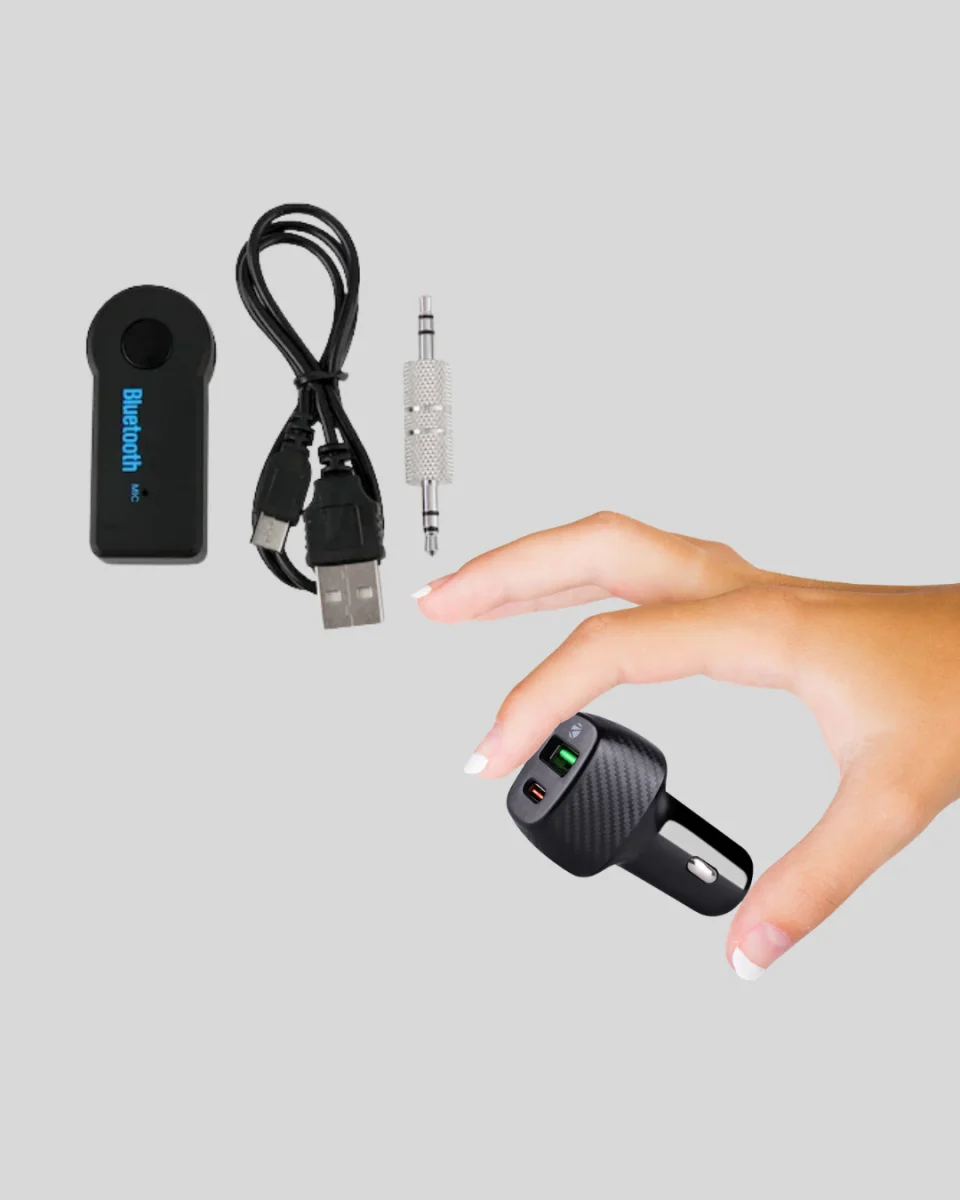 AUX Bluetooth Adaptör ve 38W Hızlı Araç Şarj Cihazı Seti