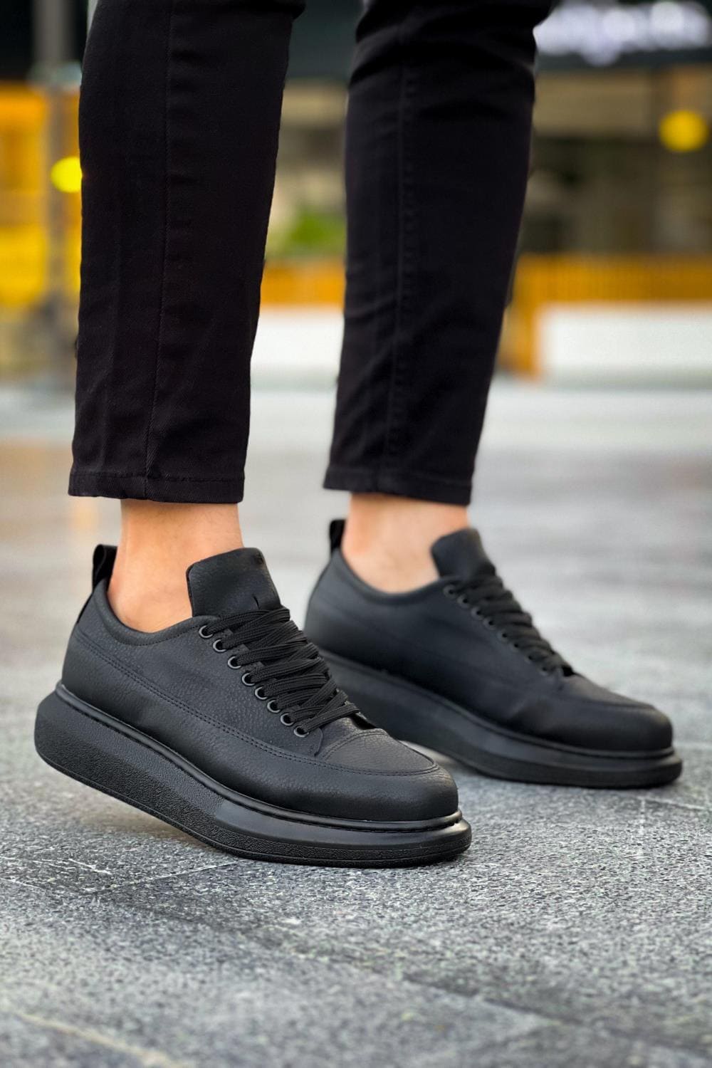 JY914 Drake Bağcıklı Cilt Erkek Günlük Sneaker Ayakkabı CST Siyah