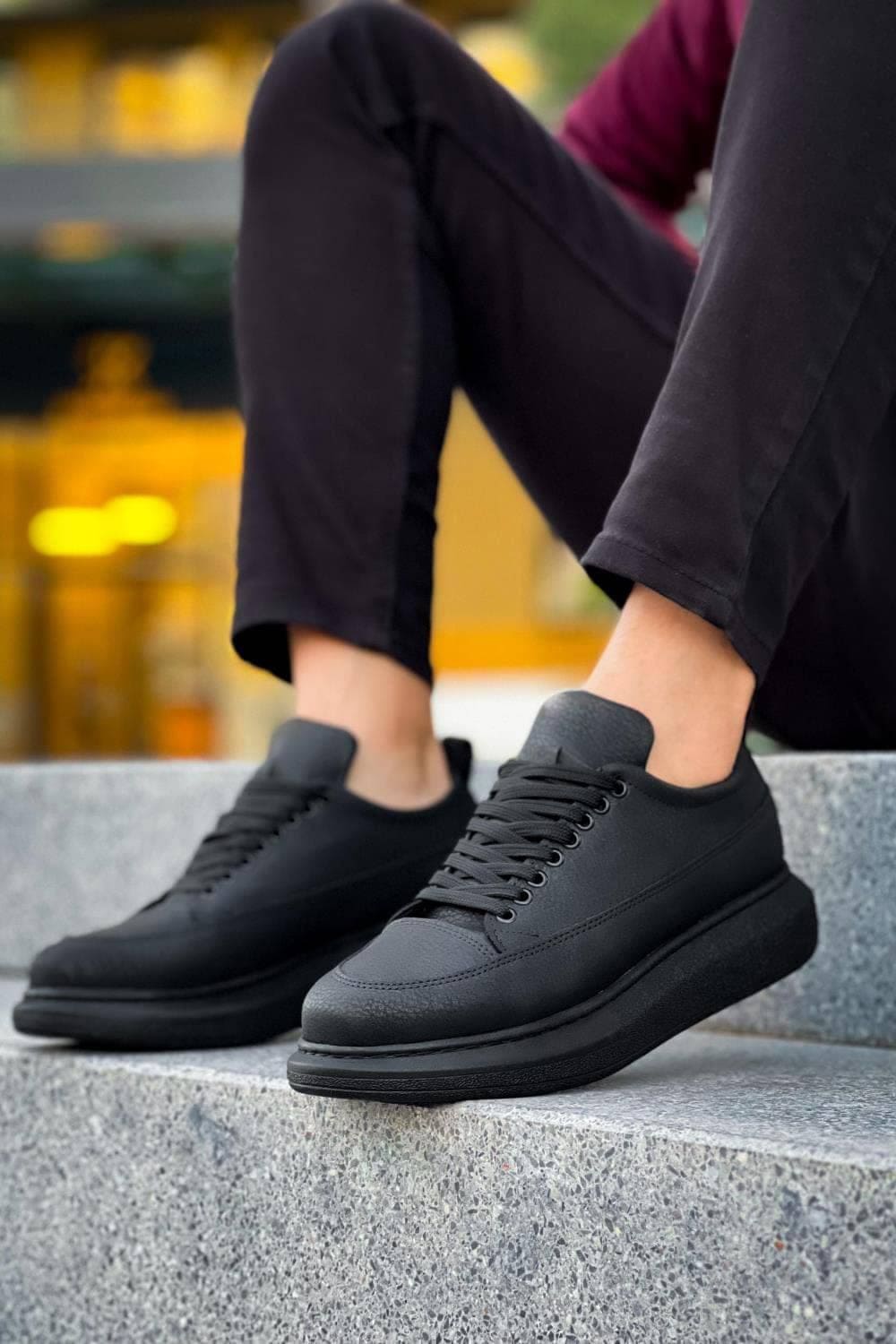 JY914 Drake Bağcıklı Cilt Erkek Günlük Sneaker Ayakkabı CST Siyah