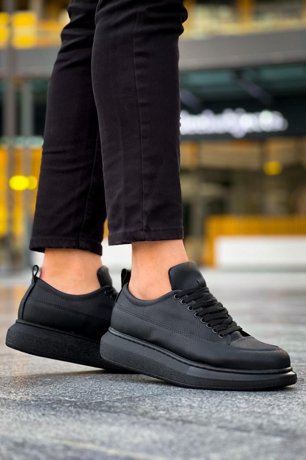 JY914 Drake Bağcıklı Cilt Erkek Günlük Sneaker Ayakkabı CST Siyah