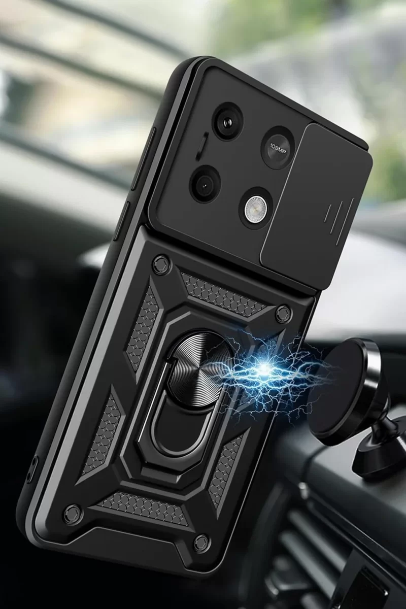 Newface Xiaomi Poco M6 Pro 4G Kılıf Pars Lens Yüzüklü Silikon - Yeşil