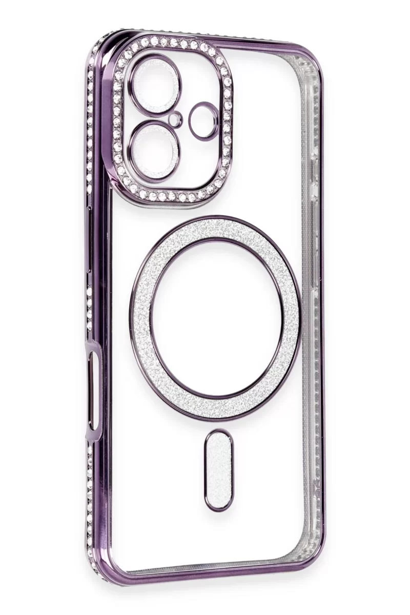 Newface Apple iPhone 16 Kılıf Joke Simli Magneticsafe Kılıf - Derin Mor