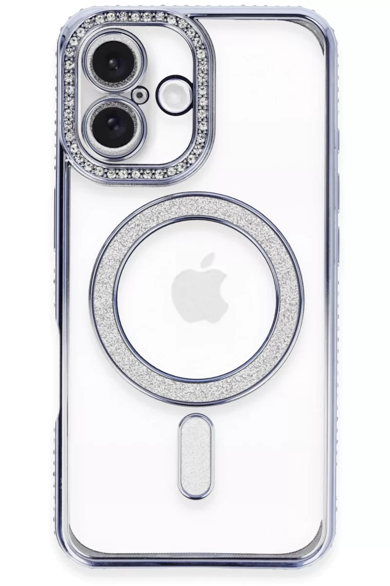 Newface Apple iPhone 16 Kılıf Joke Simli Magneticsafe Kılıf - Mavi