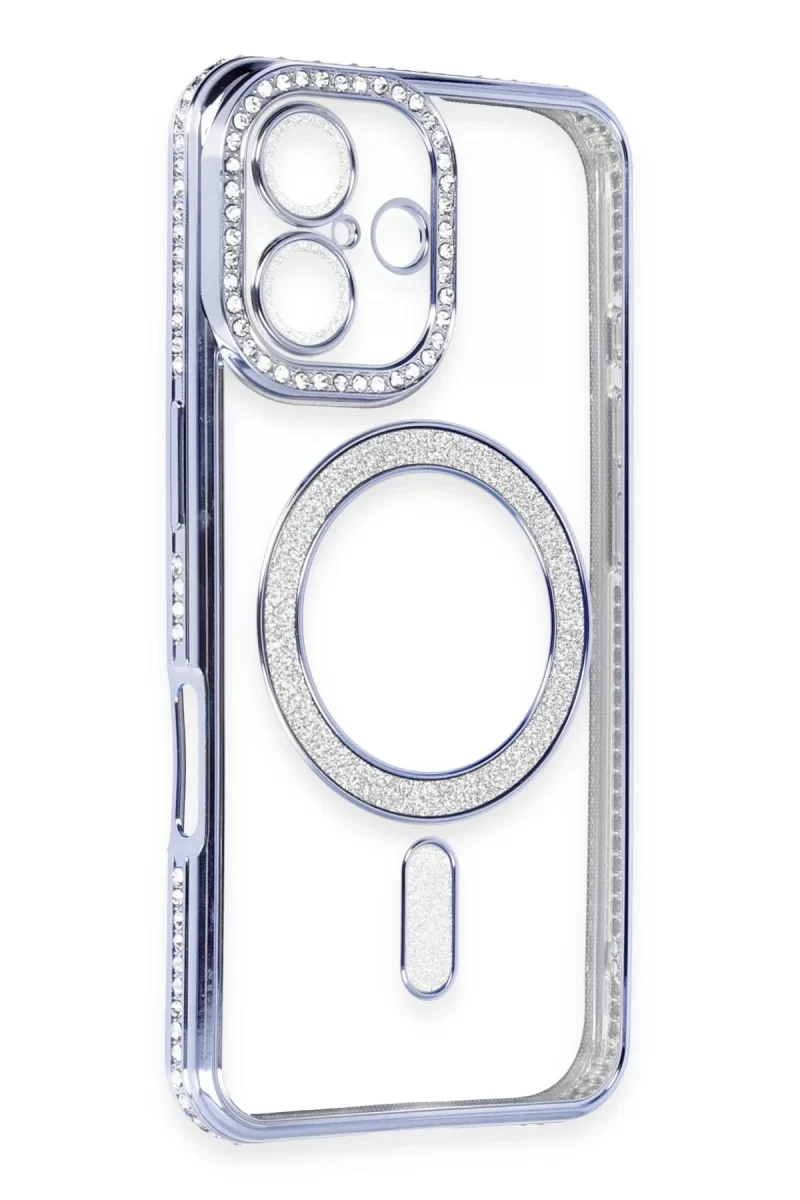 Newface Apple iPhone 16 Kılıf Joke Simli Magneticsafe Kılıf - Mavi