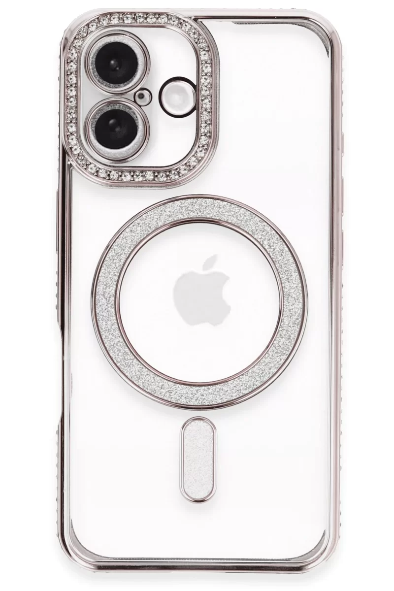 Newface Apple iPhone 16 Kılıf Joke Simli Magneticsafe Kılıf - Pembe