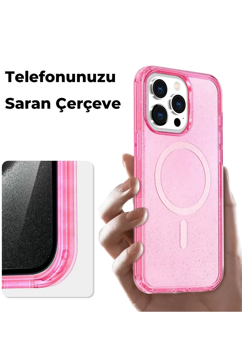 Newface Apple iPhone 14 Pro Max Kılıf Star Magsafe Kapak - Turuncu