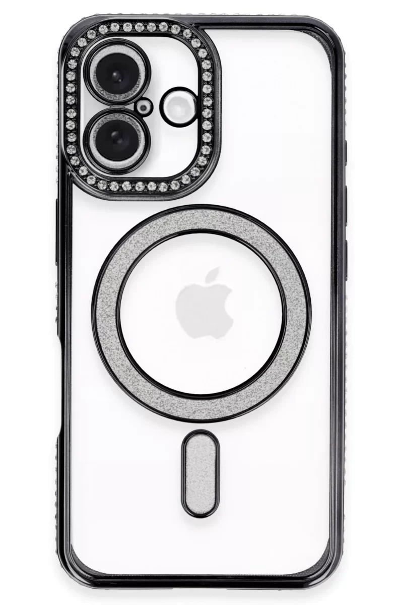 Newface Apple iPhone 16 Plus Kılıf Joke Simli Magneticsafe Kılıf - Siyah