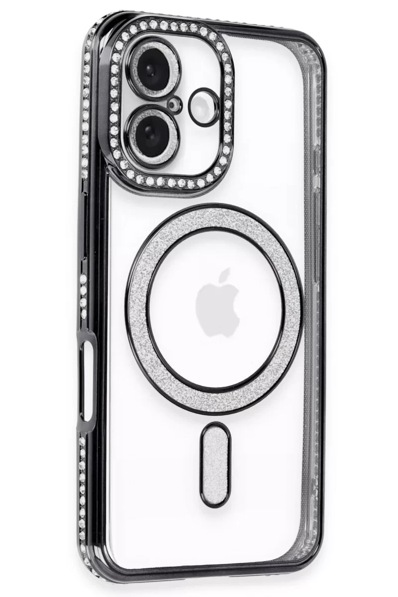 Newface Apple iPhone 16 Plus Kılıf Joke Simli Magneticsafe Kılıf - Siyah