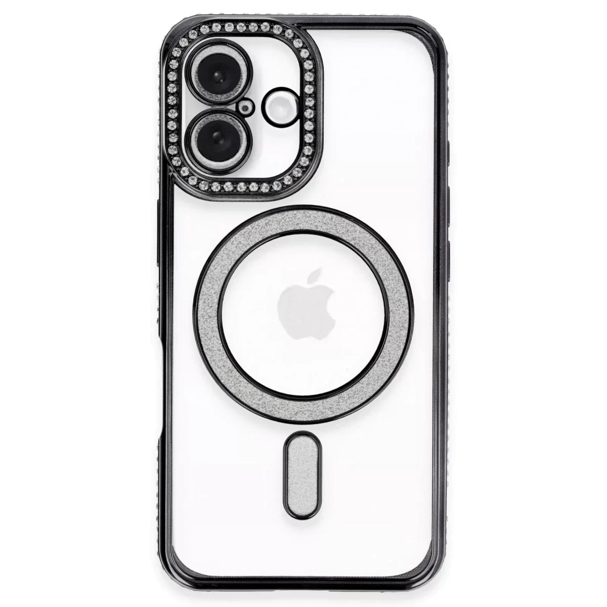 Newface Apple iPhone 16 Plus Kılıf Joke Simli Magneticsafe Kılıf - Siyah