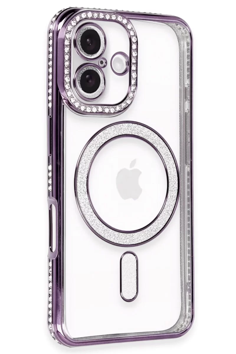 Newface Apple iPhone 16 Plus Kılıf Joke Simli Magneticsafe Kılıf - Derin Mor