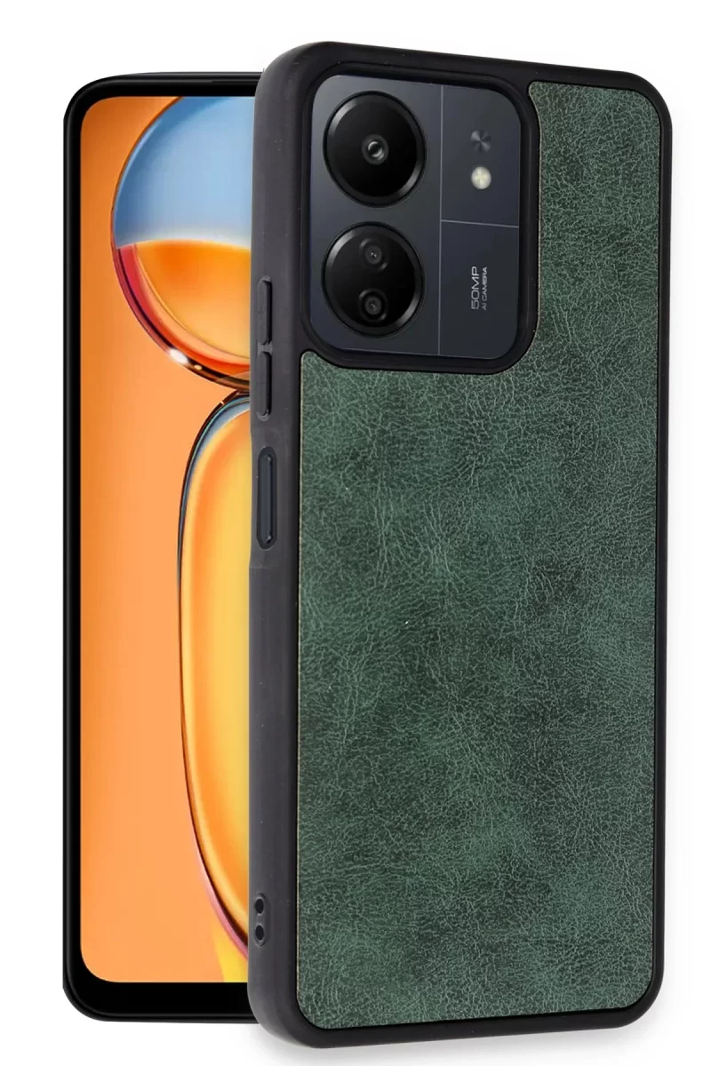 Newface Xiaomi Redmi 13C Kılıf Aras Deri Kapak - Koyu Yeşil