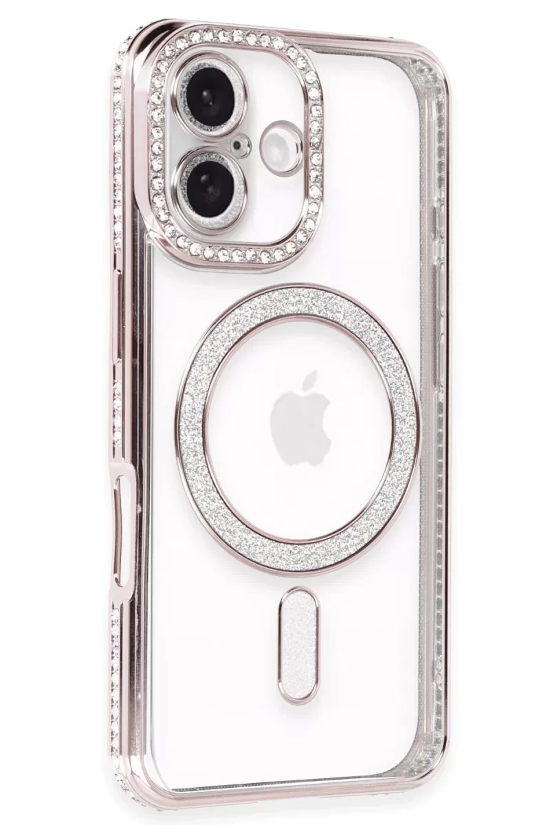 Newface Apple iPhone 16 Plus Kılıf Joke Simli Magneticsafe Kılıf - Pembe