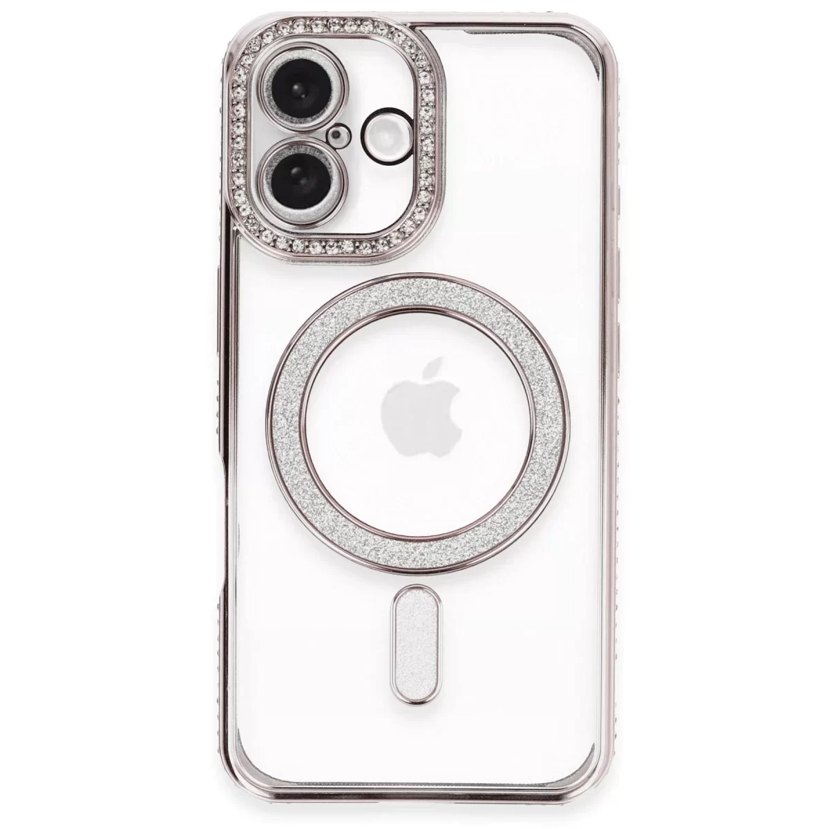 Newface Apple iPhone 16 Plus Kılıf Joke Simli Magneticsafe Kılıf - Pembe