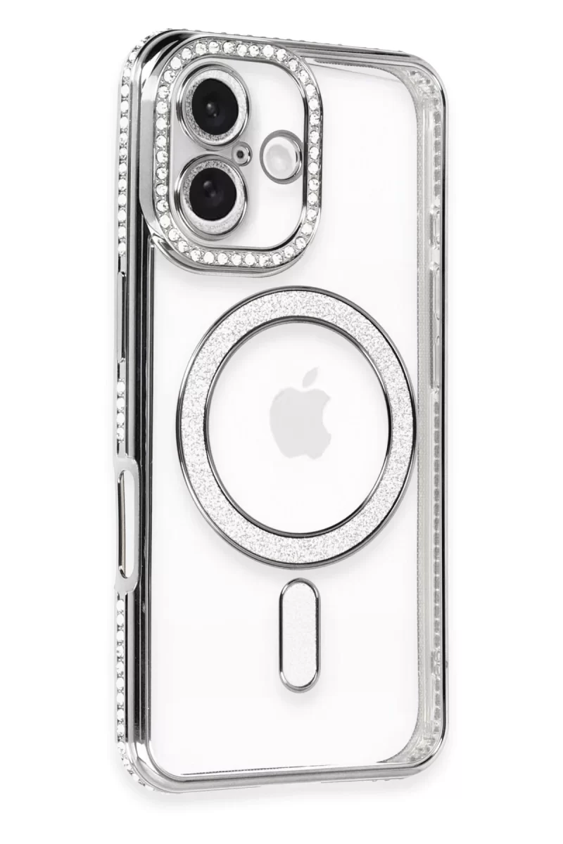 Newface Apple iPhone 16 Plus Kılıf Joke Simli Magneticsafe Kılıf - Gri