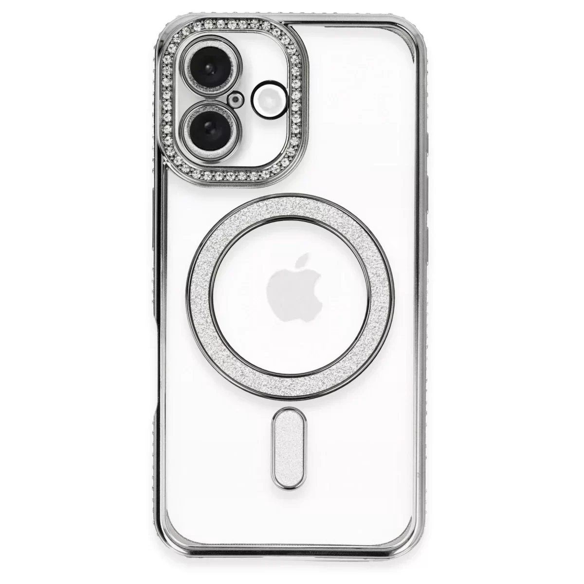 Newface Apple iPhone 16 Plus Kılıf Joke Simli Magneticsafe Kılıf - Gri